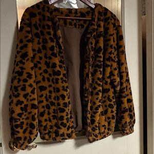 Leopard Print Faux Fur Pea Coat